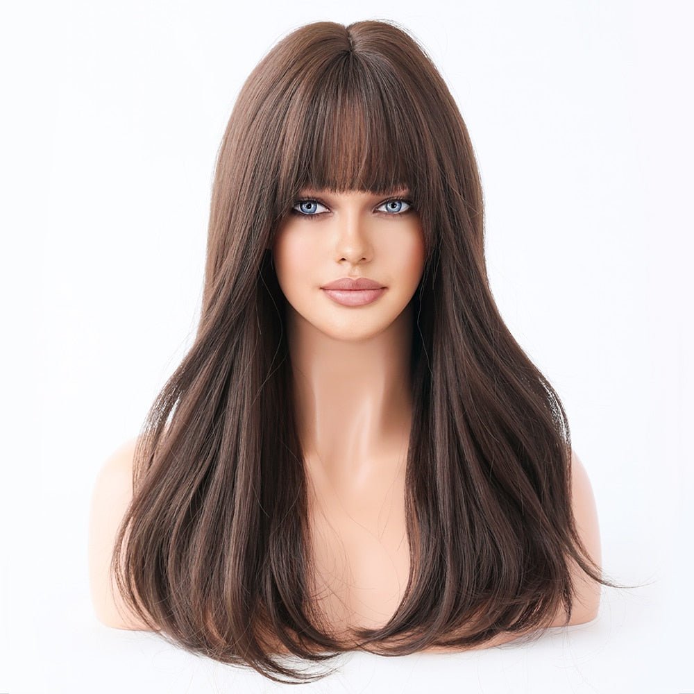 Long Curly Dark Brown Heat Resistant Wigs - HairNjoy