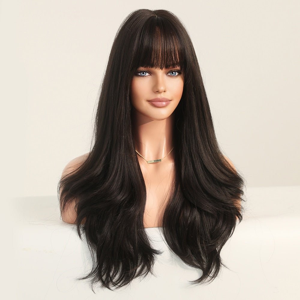 Long Curly Dark Brown Natural Hair Wigs - HairNjoy
