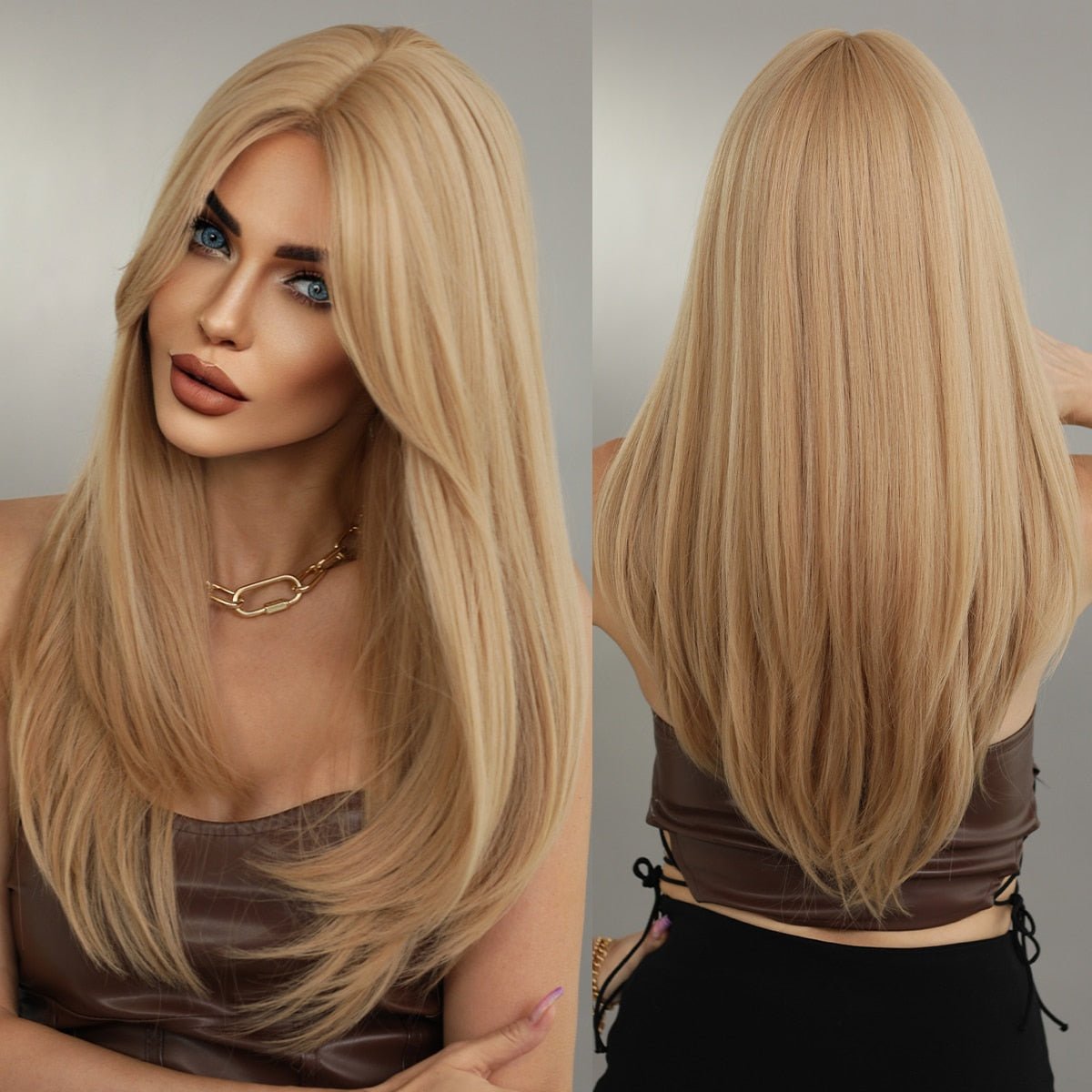 Long Layered Light Brown Synthetic Wigs - HairNjoy