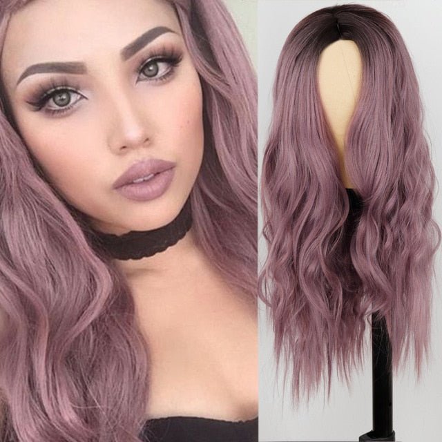 Long Purple Wavy Hairstyle Synthetic Wigs - HairNjoy