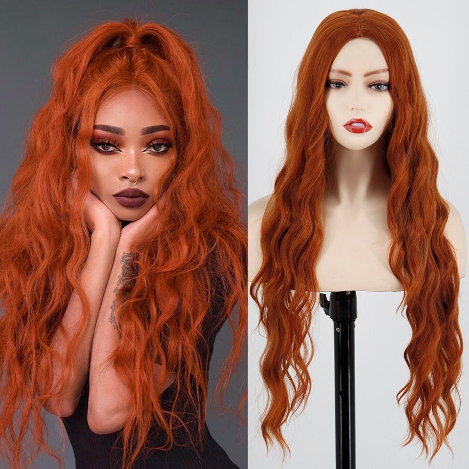 Long Red Wavy Hairstyle Synthetic Wigs - HairNjoy