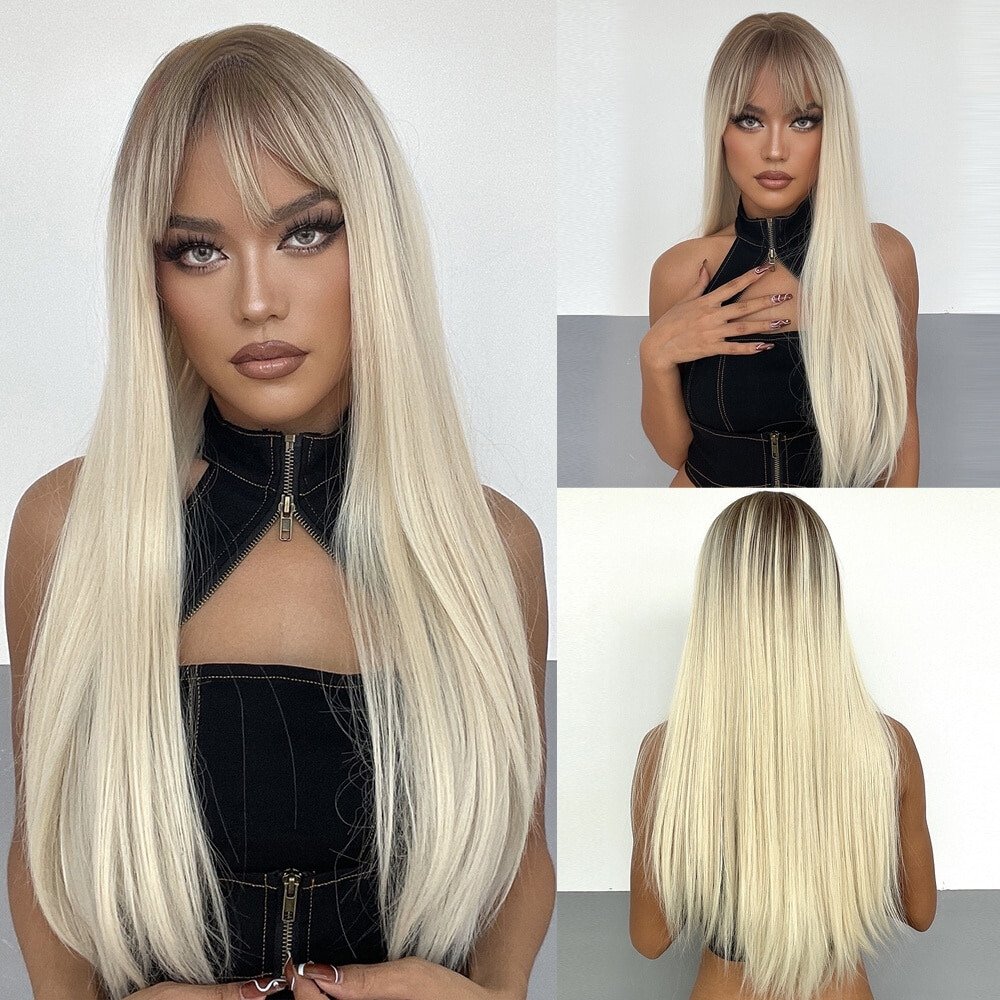 Long Straight High Lights Blonde Synthetic Wigs - HairNjoy
