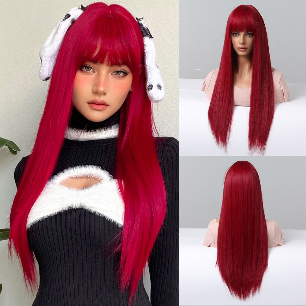 Long Straight Red Synthetic Wigs - HairNjoy