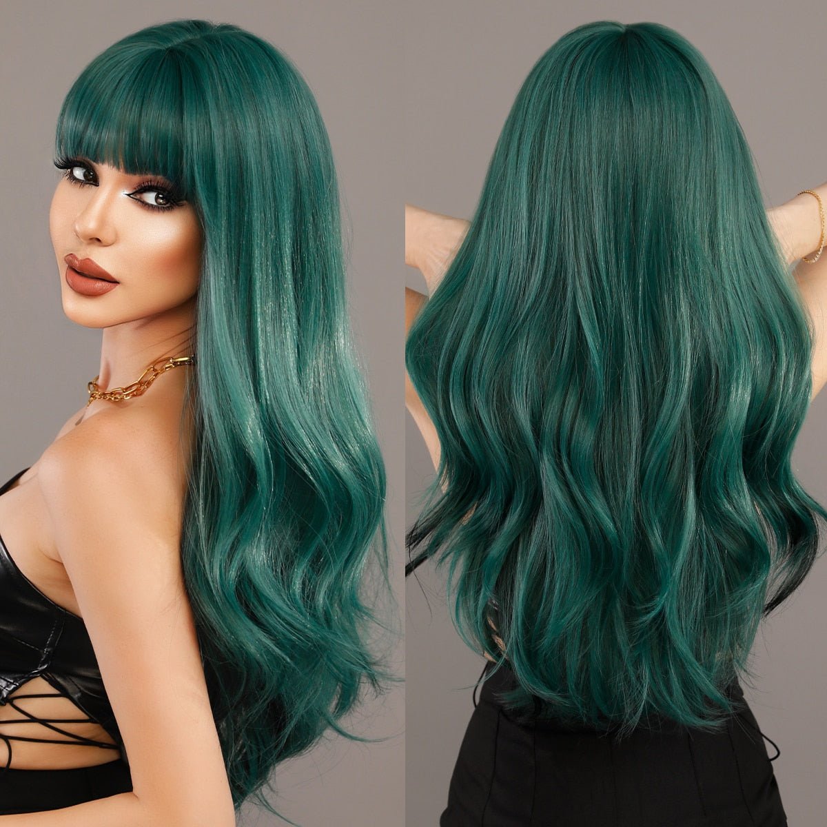 Long Wavy Blackish Green Wig - HairNjoy