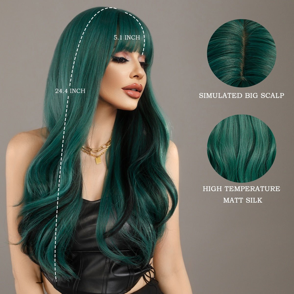 Long Wavy Blackish Green Wig - HairNjoy