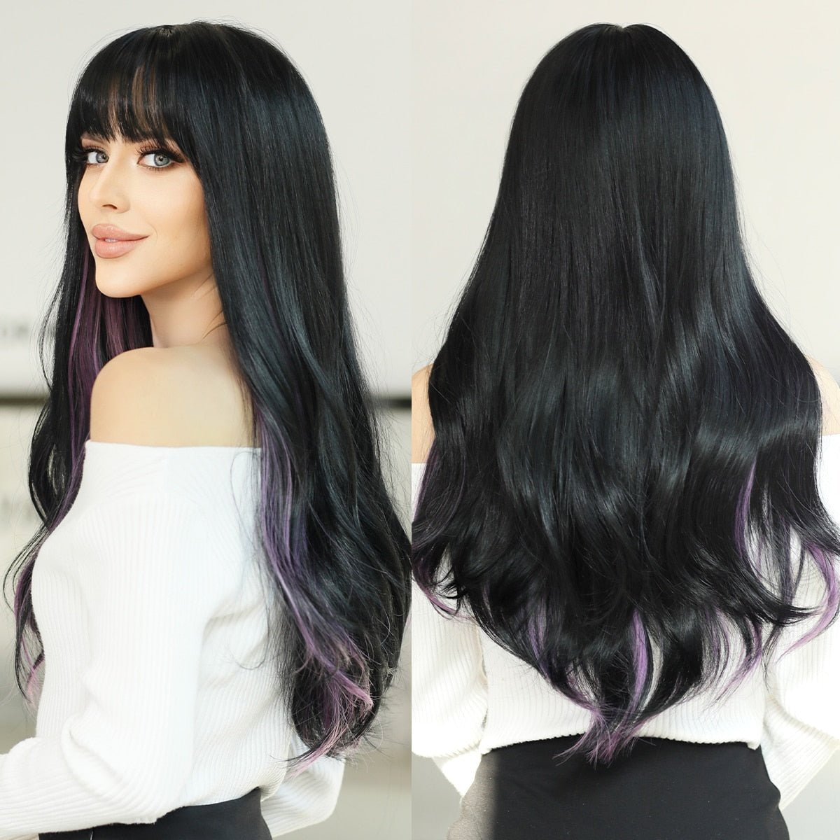Long Wavy Blackish High Lights Wig - HairNjoy
