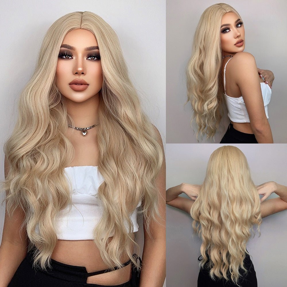 Long Wavy Blonde Synthetic Wigs - HairNjoy