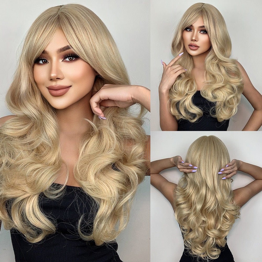 Long Wavy Blonde Wigs with Bangs - HairNjoy