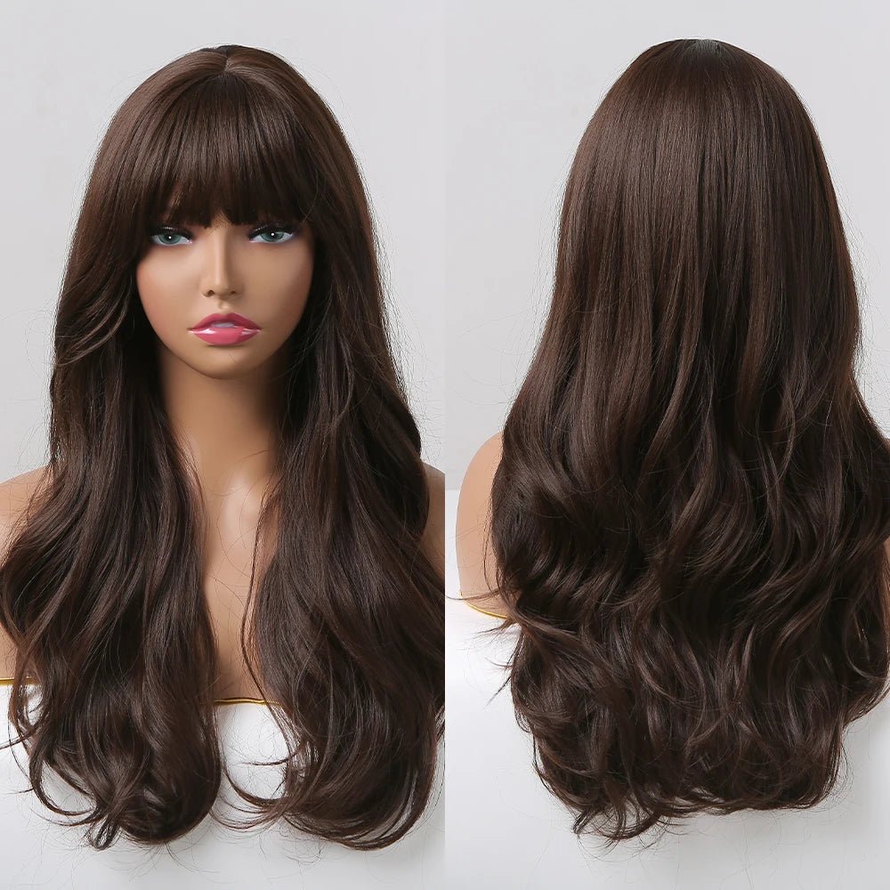 Long Wavy Brown Synthetic Wigs - HairNjoy