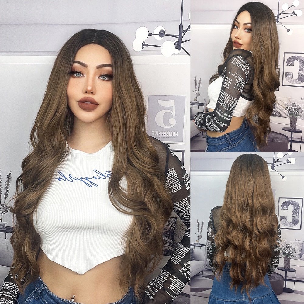 Long Wavy Brown Synthetic Wigs - HairNjoy