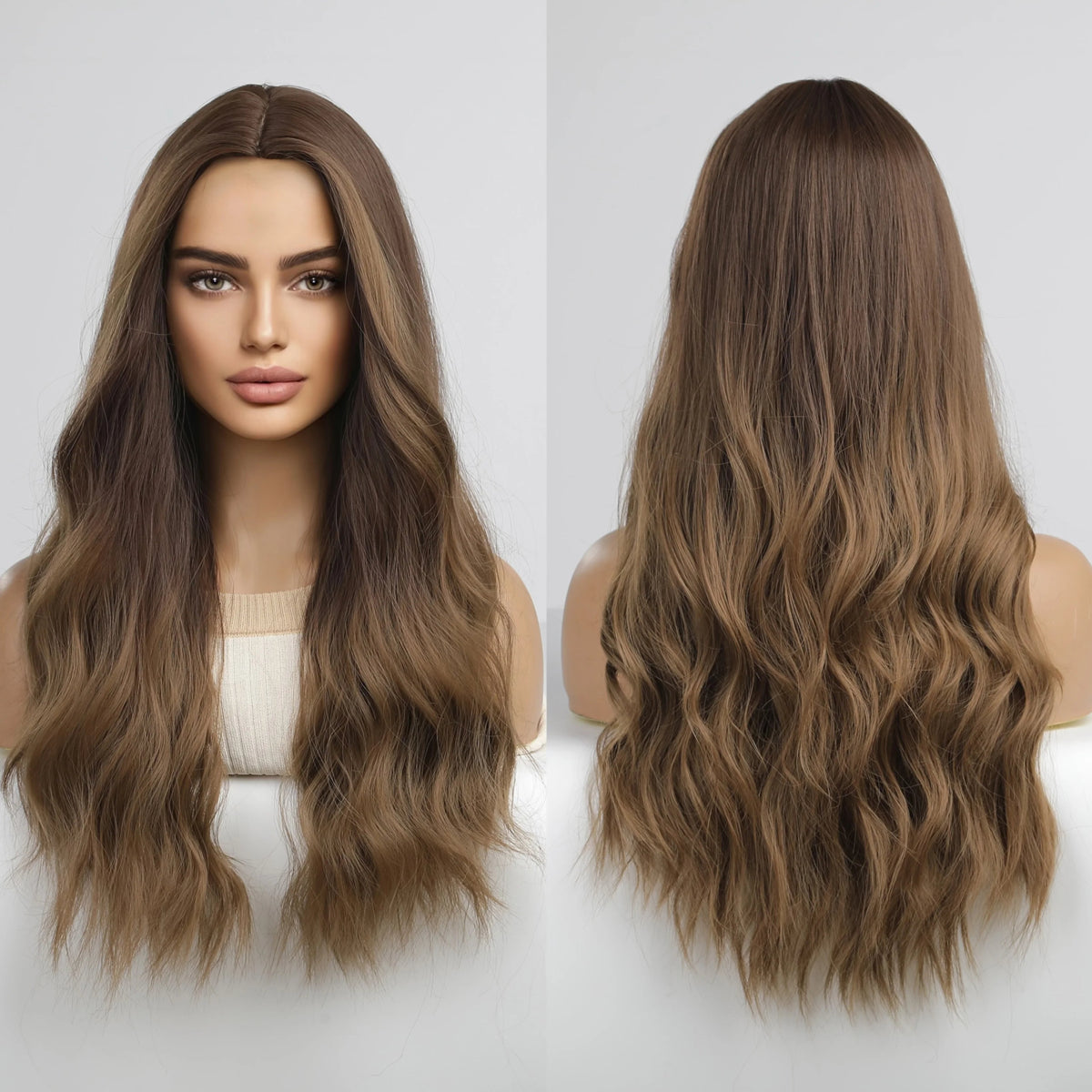 Long Wavy Brown Synthetic Wigs - HairNjoy