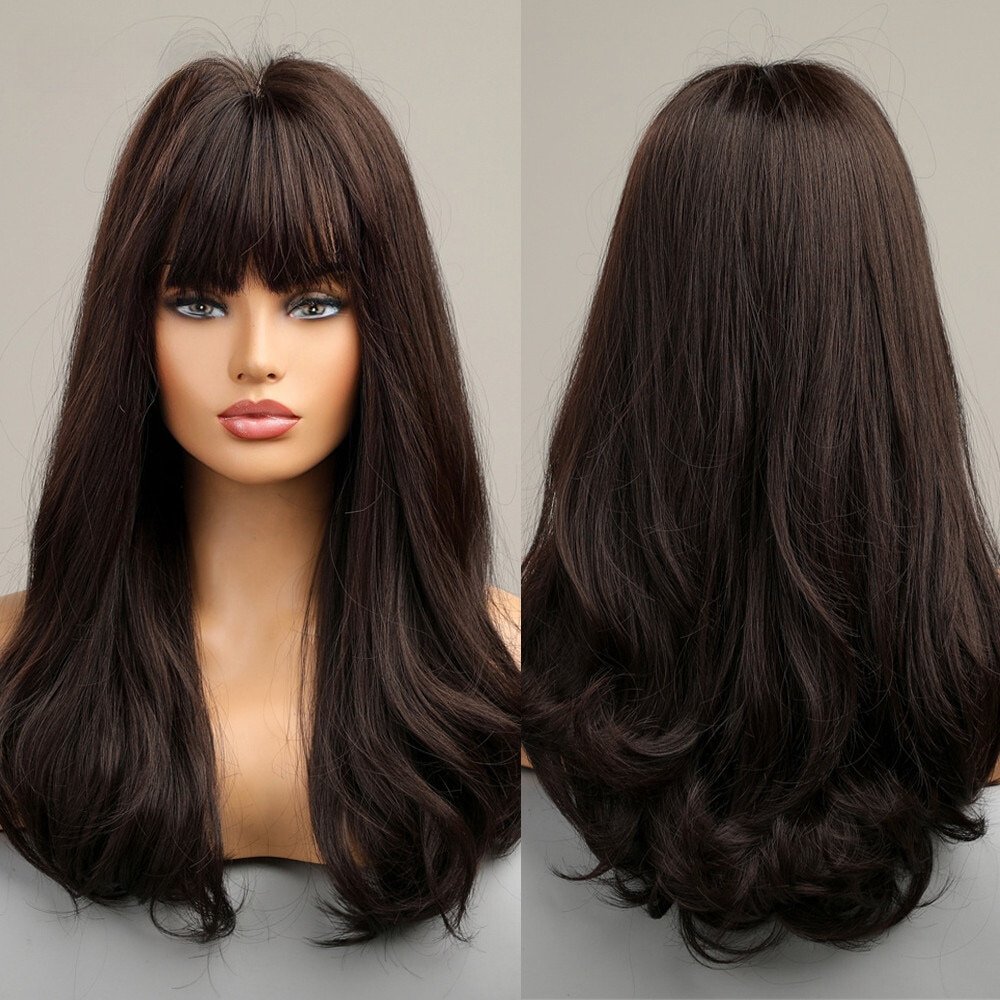 Long Wavy Dark Brown Synthetic Wig - HairNjoy