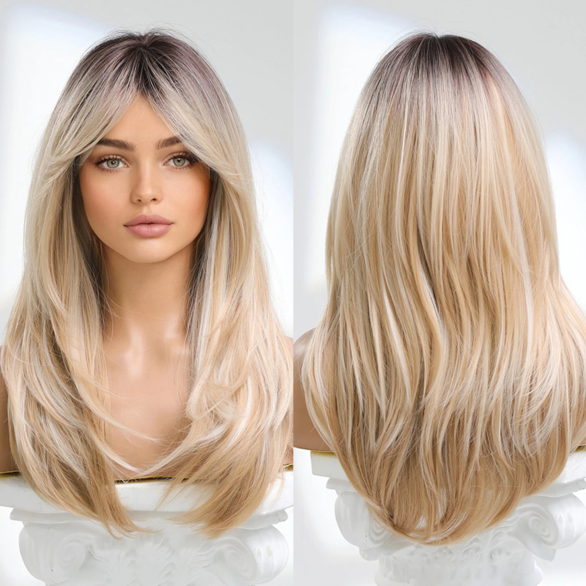 Long Wavy Highlights Synthetic Wigs - HairNjoy