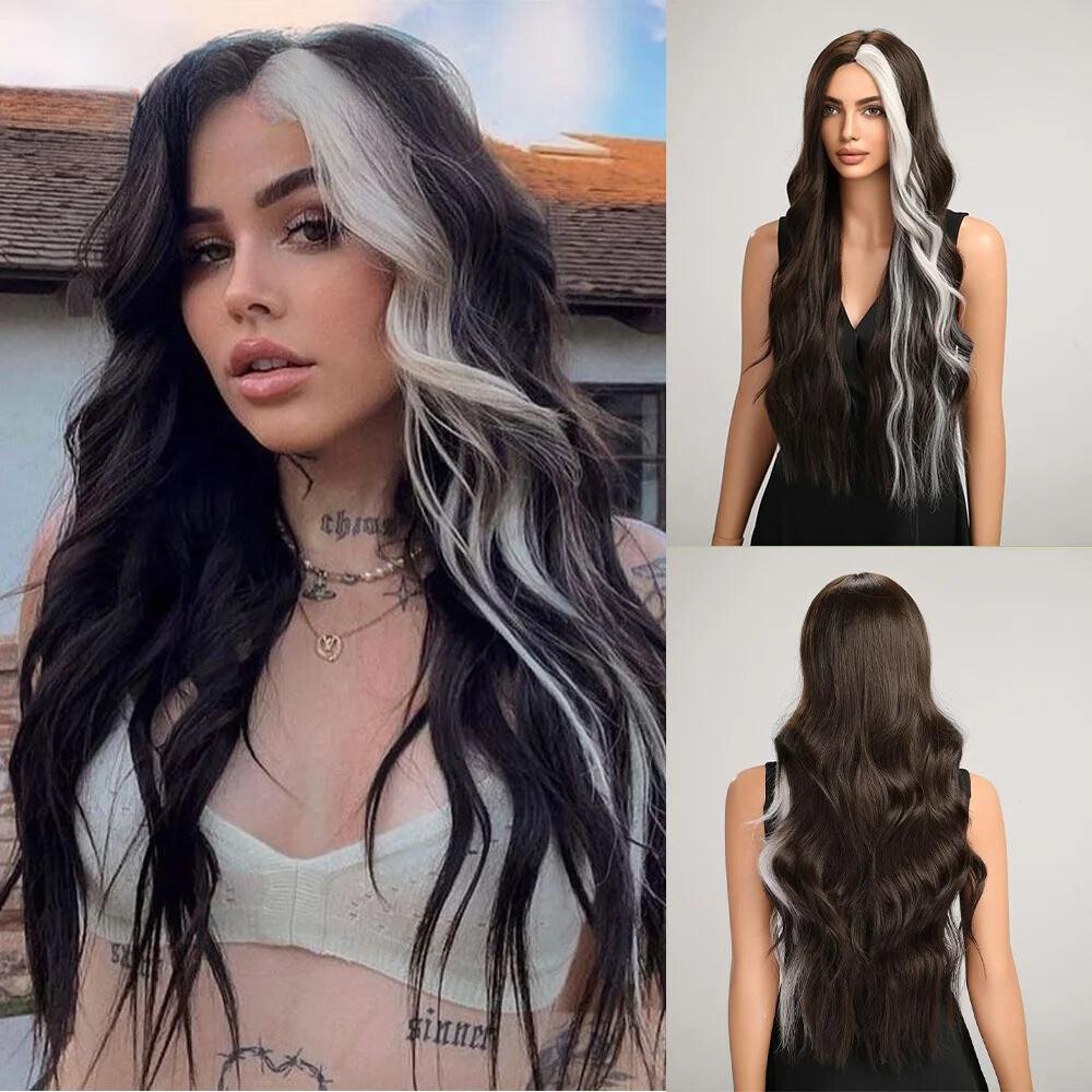 Long Wavy Highlights Synthetic Wigs - HairNjoy