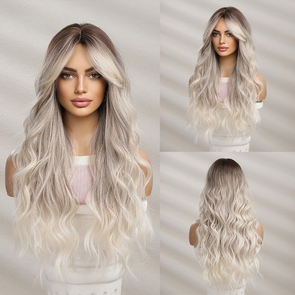 Long Wavy Ombre Grey Synthetic Wig - HairNjoy