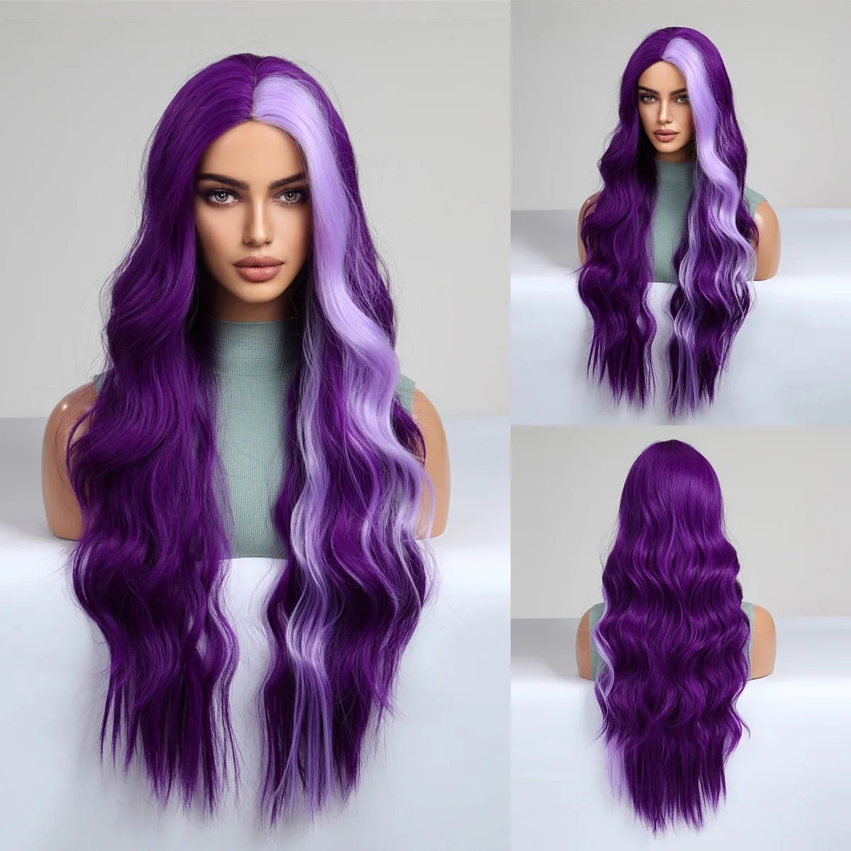 Long Wavy Purple Synthetic Wigs - HairNjoy