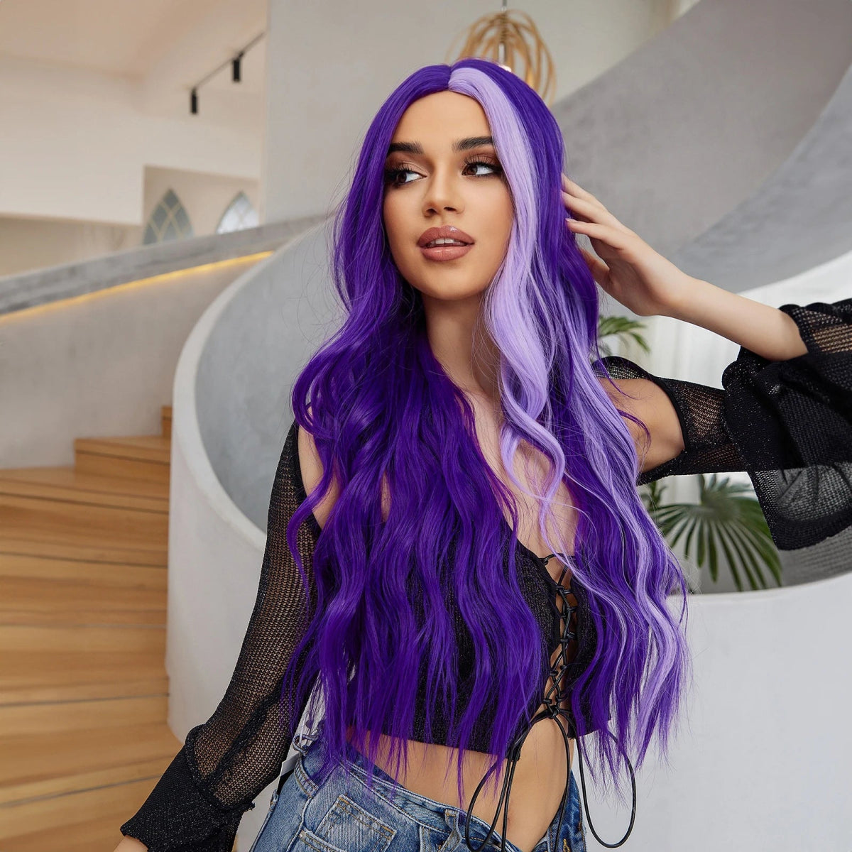 Long Wavy Purple Synthetic Wigs - HairNjoy