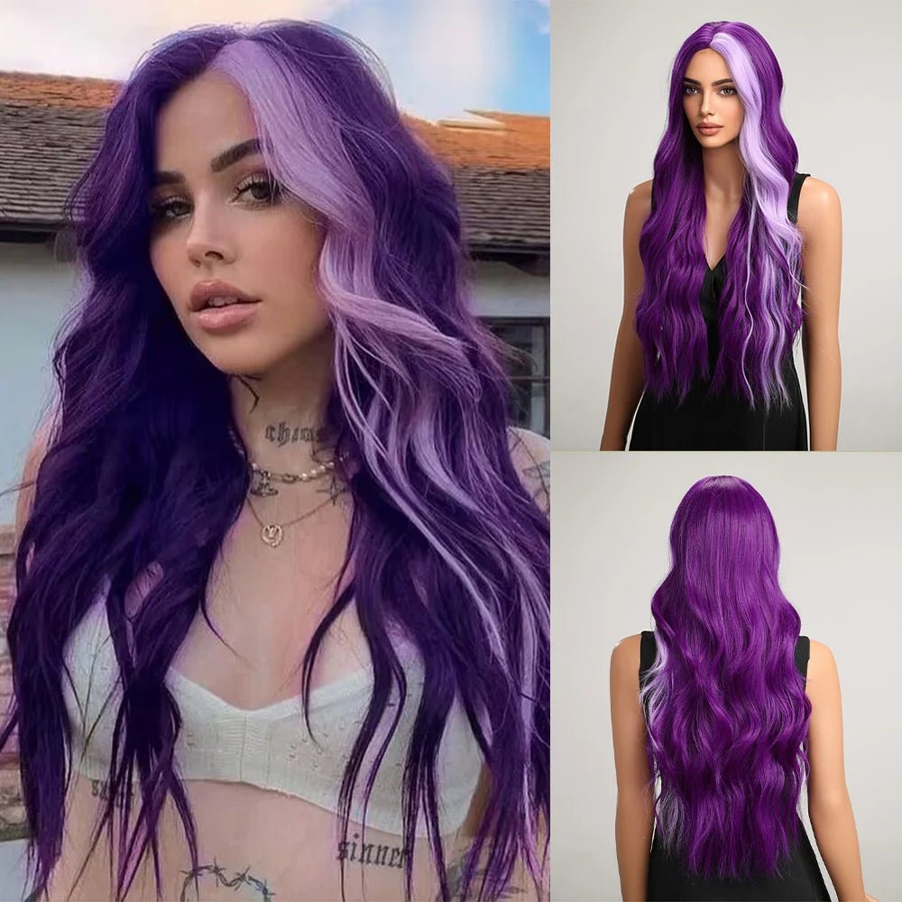 Long Wavy Purple Synthetic Wigs - HairNjoy