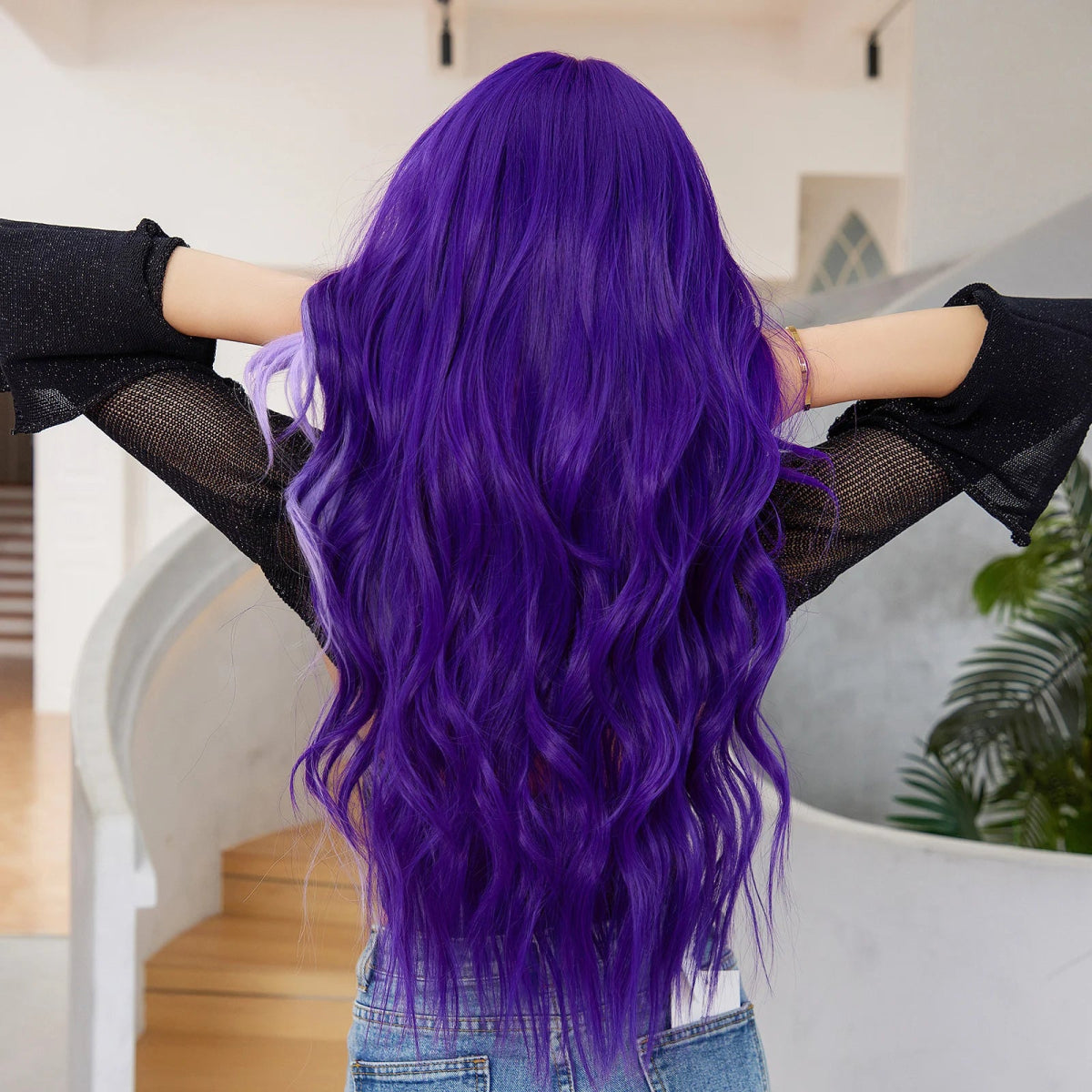 Long Wavy Purple Synthetic Wigs - HairNjoy
