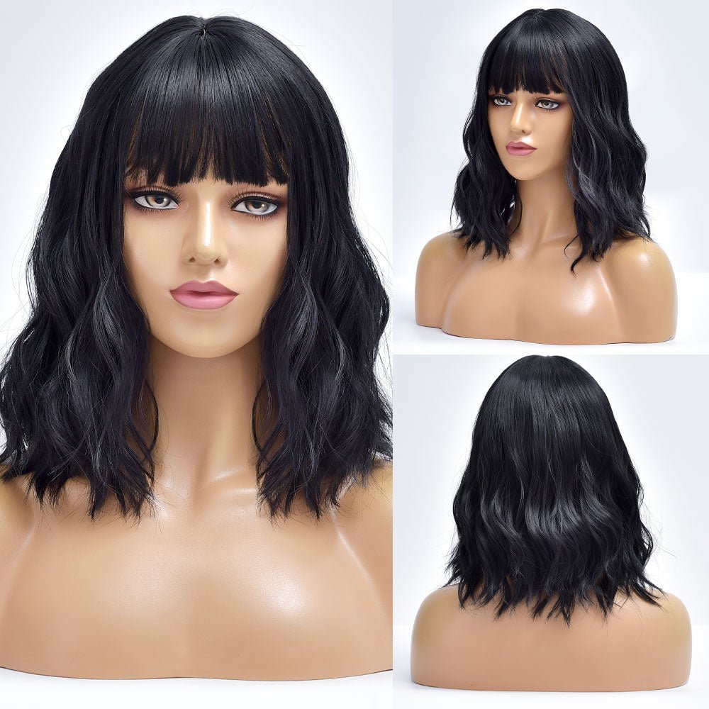 Natural Black Bob Synthetic Wig With Bangs - HairNjoy