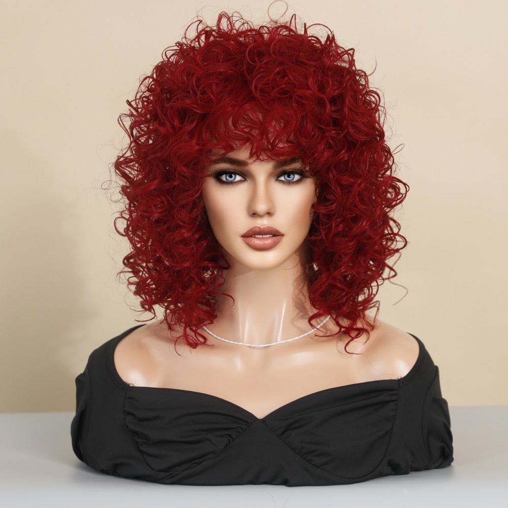 Natural Black Short Curly Synthetic Wig with Bangs - HairNjoy