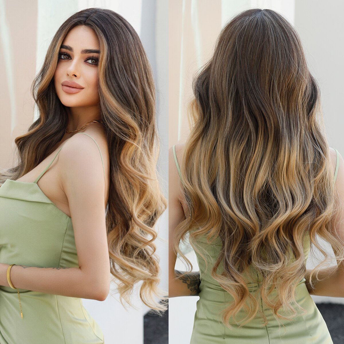 Ombre Blonde Brown Long Wavy Wig - HairNjoy