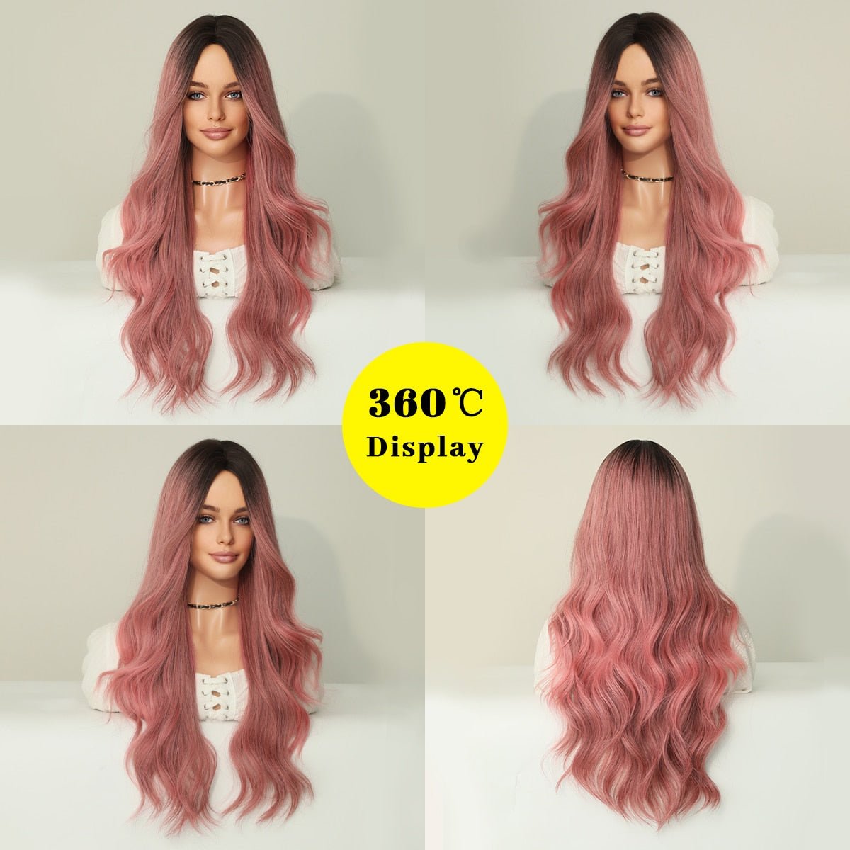 Ombre Dirty Pink Wavy Wig with Bangs - HairNjoy