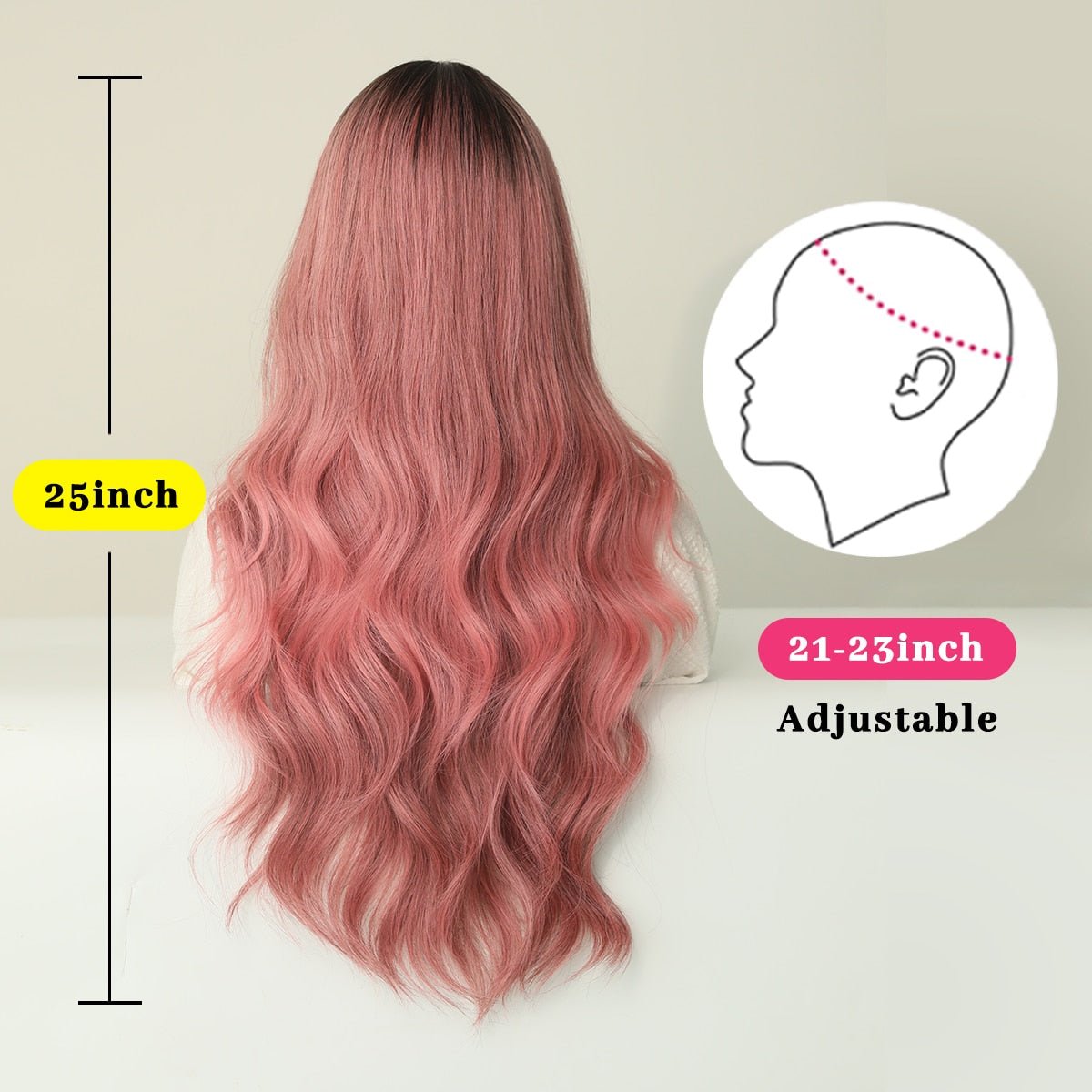Ombre Dirty Pink Wavy Wig with Bangs - HairNjoy