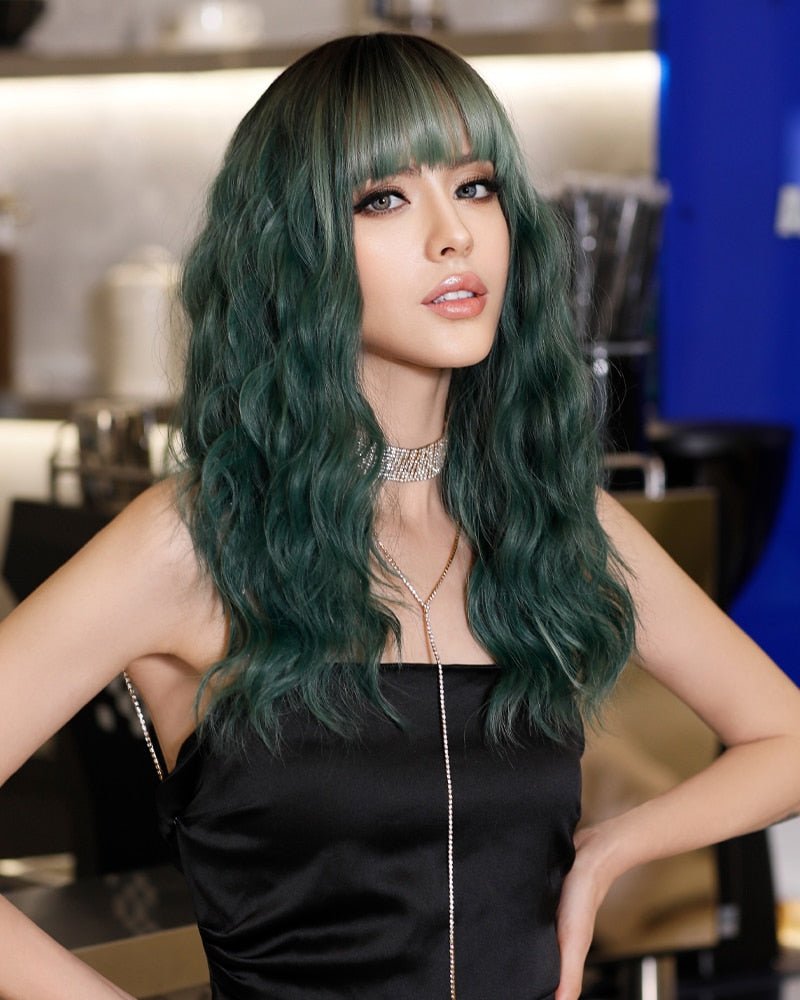 Ombre Green Wig with Bangs - HairNjoy