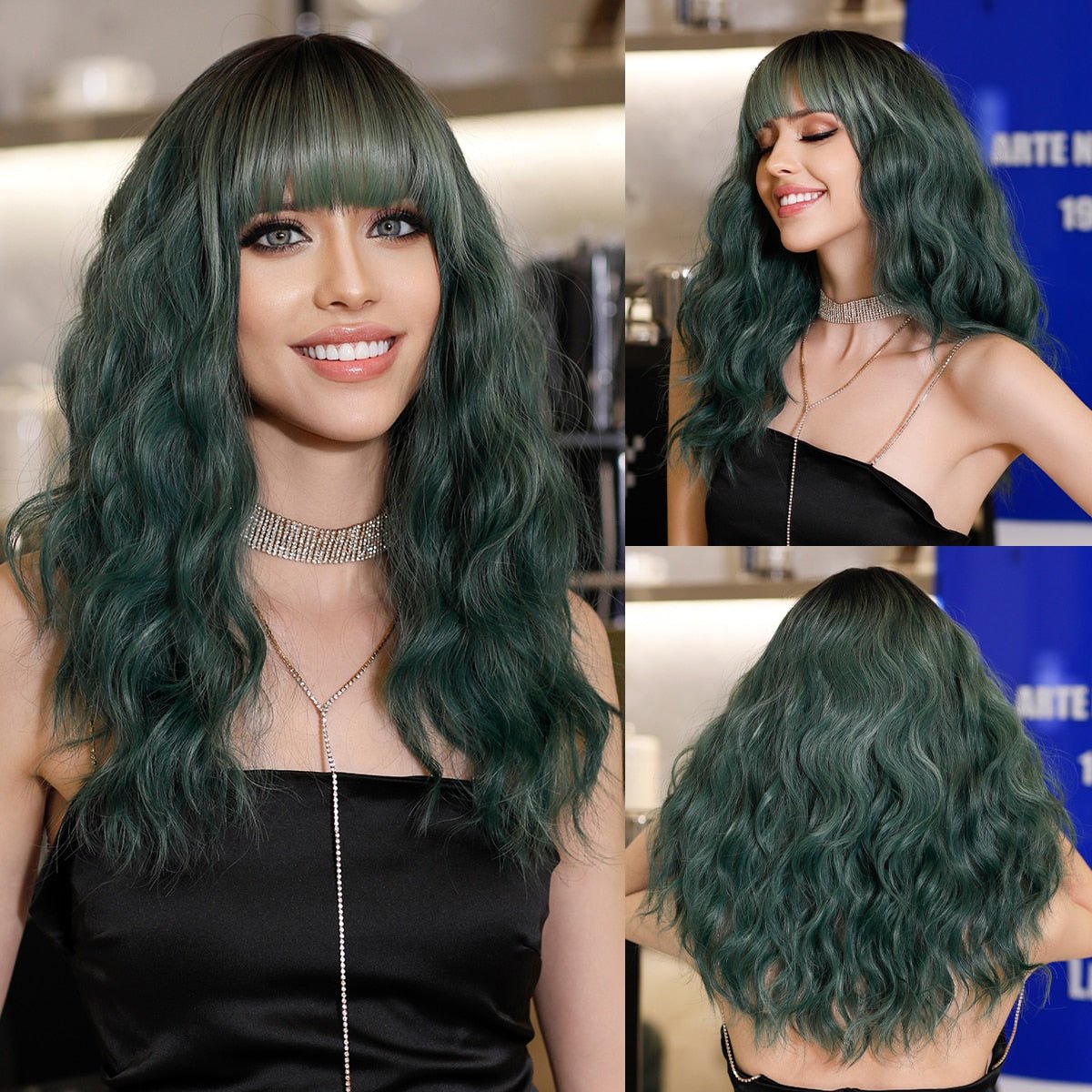 Ombre Green Wig with Bangs - HairNjoy