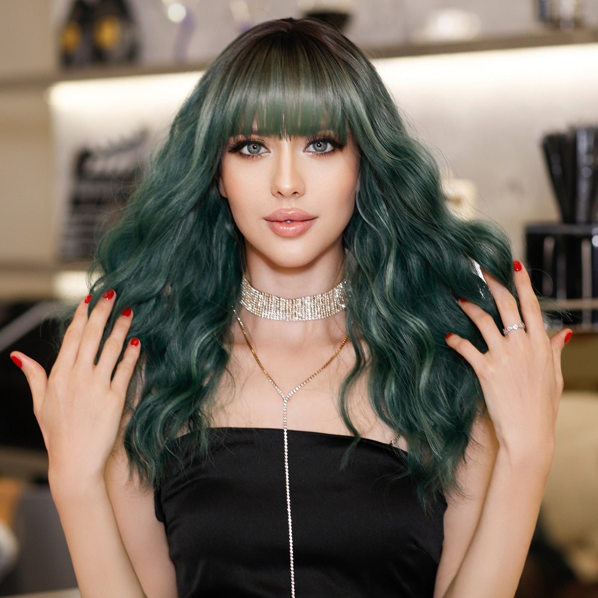 Ombre Green Wig with Bangs - HairNjoy