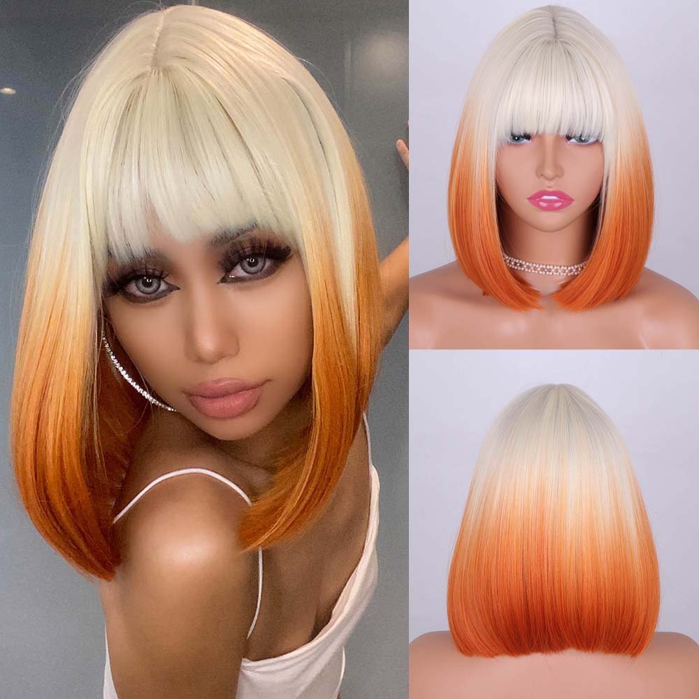 Ombre Orange Wig with Bangs - HairNjoy