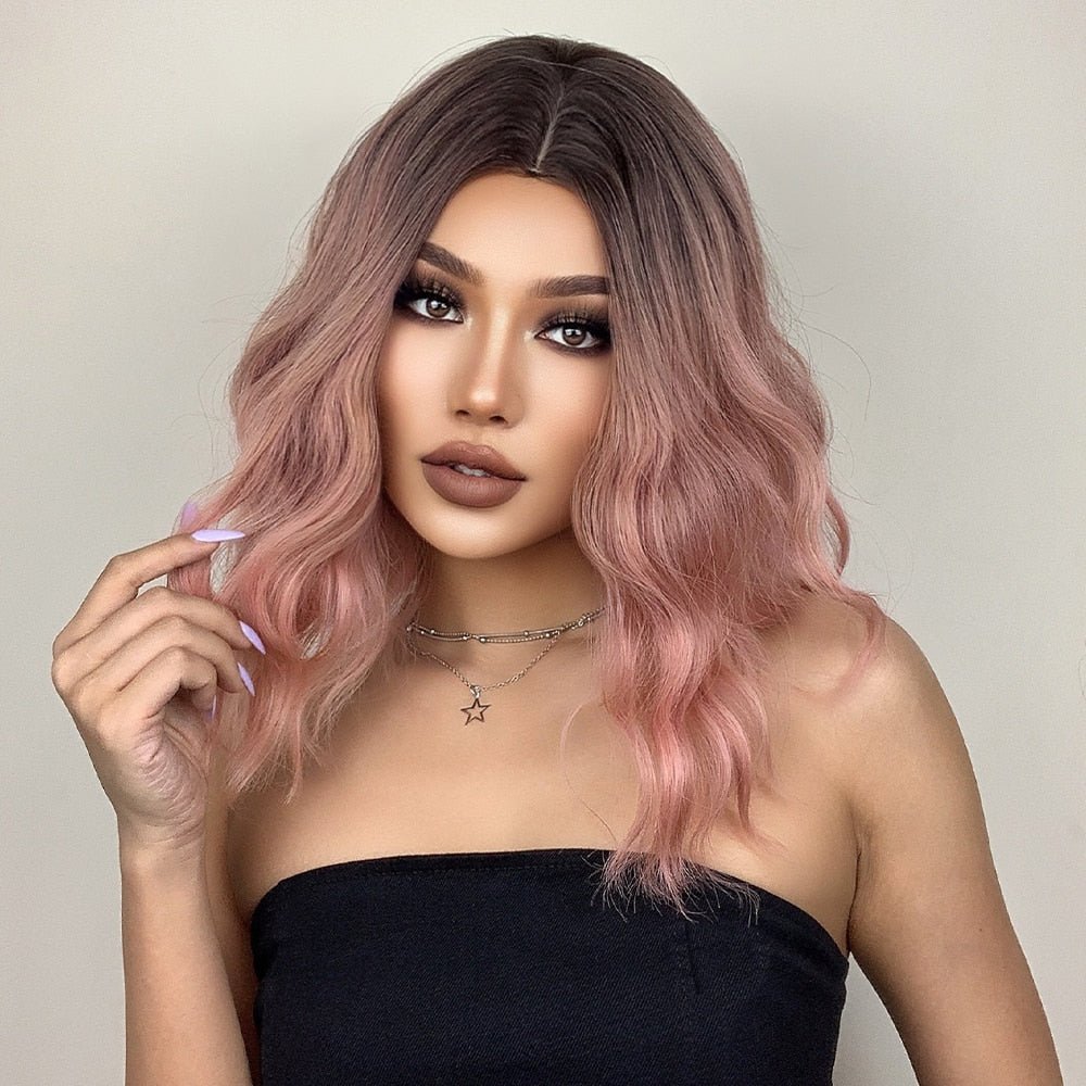 Ombre Pink Bob Wavy Synthetic Wig - HairNjoy