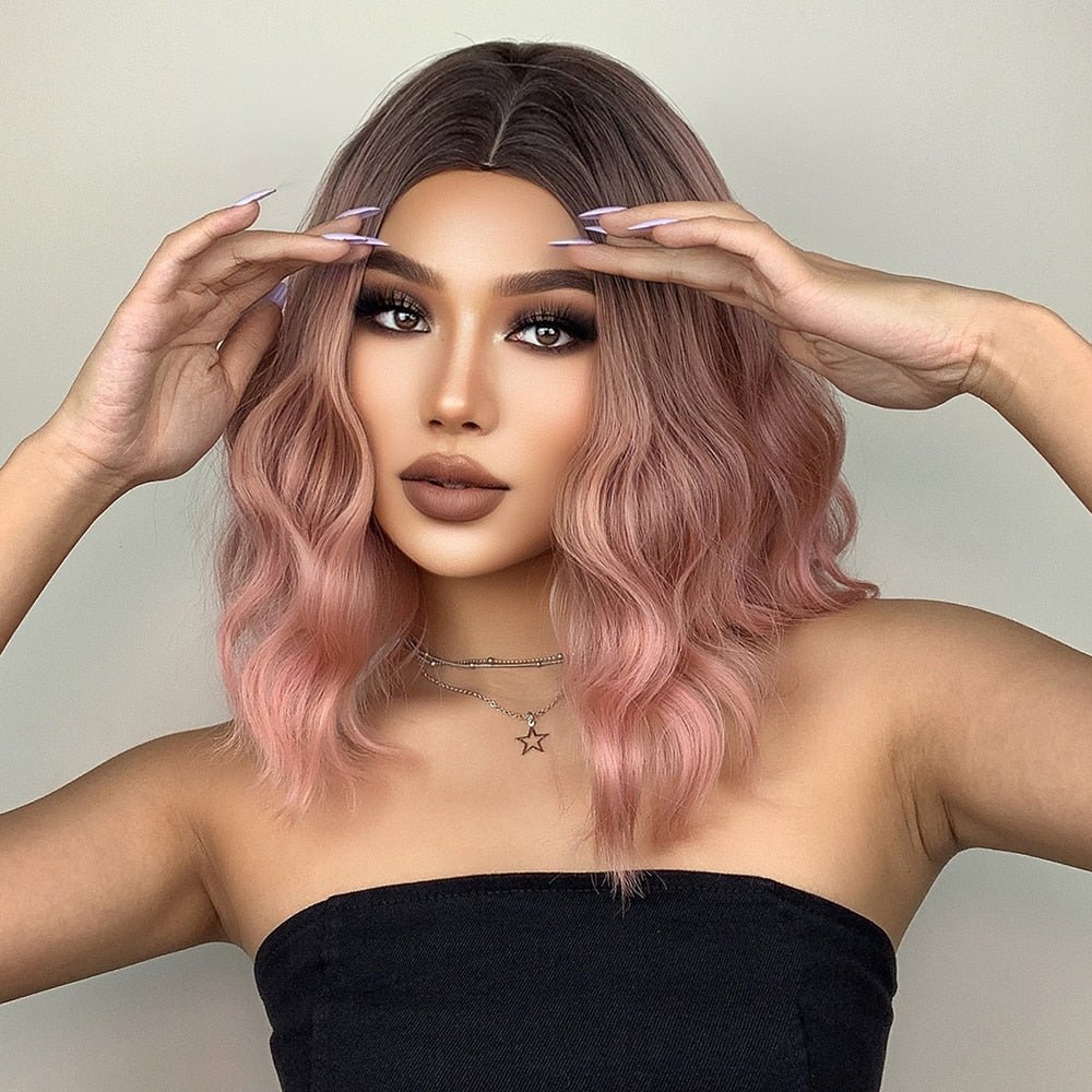 Ombre Pink Bob Wavy Synthetic Wig - HairNjoy