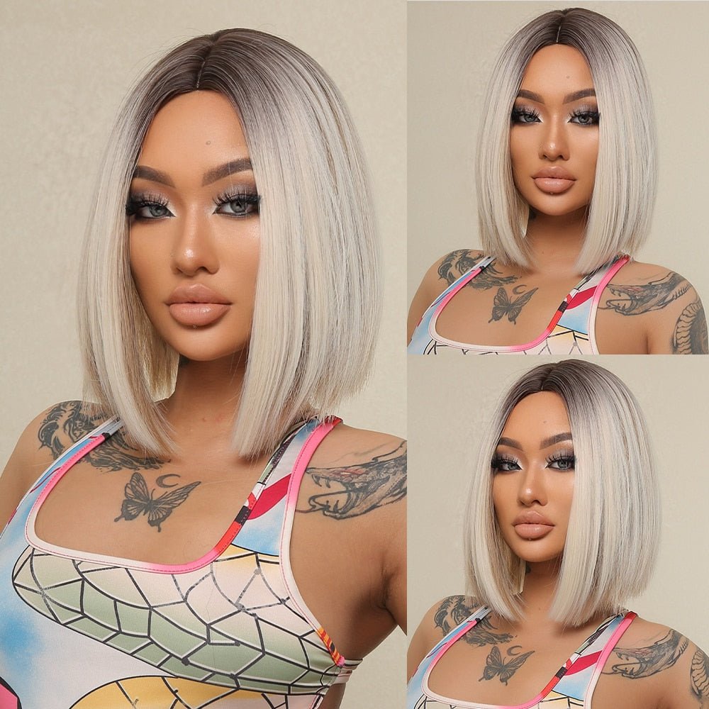 Ombre Platinum Blonde Bob Wigs - HairNjoy