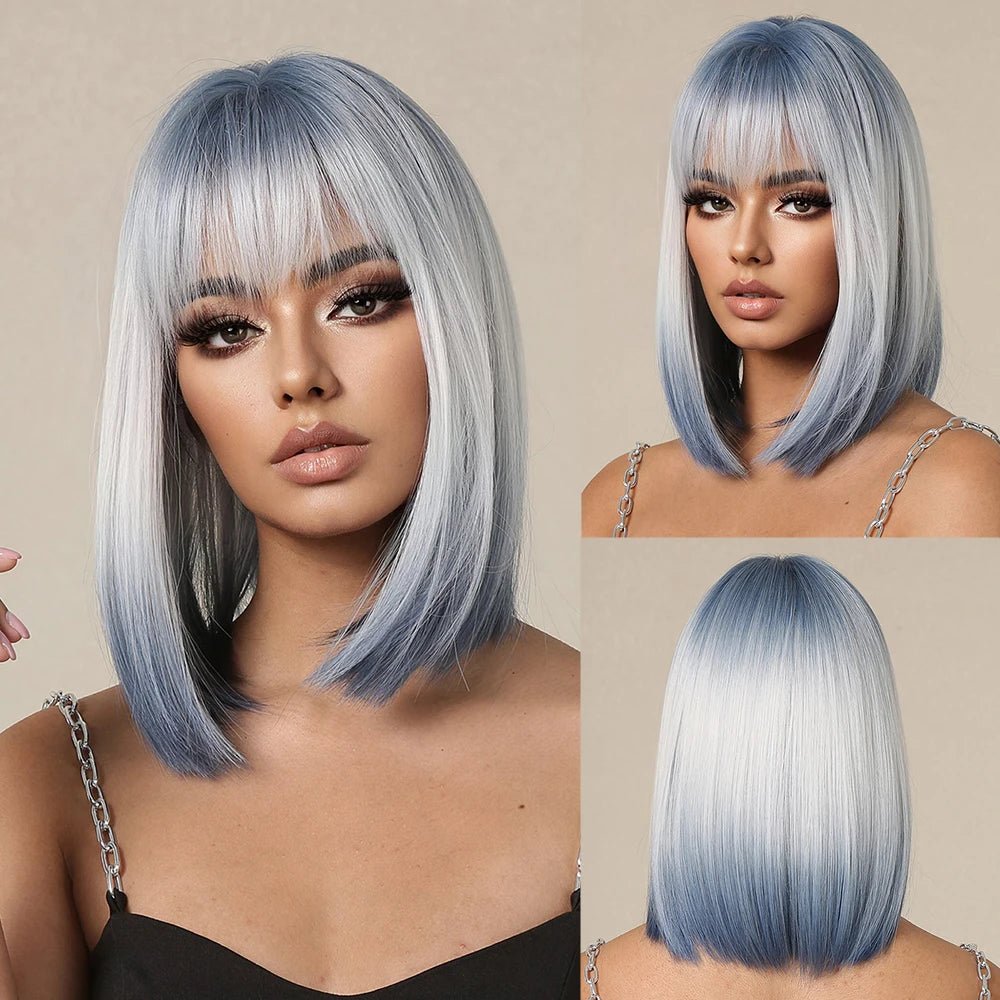 Ombre Sky Blue Synthetic Short Wigs - HairNjoy