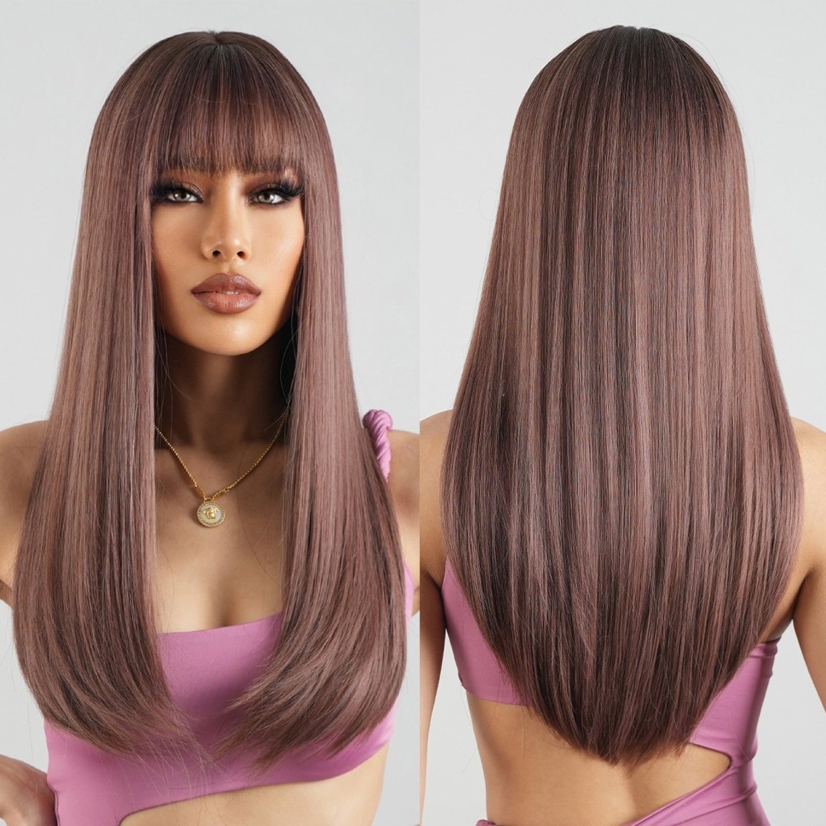 Pink Light Purple Cosplay Synthetic Long Straight Wigs - HairNjoy