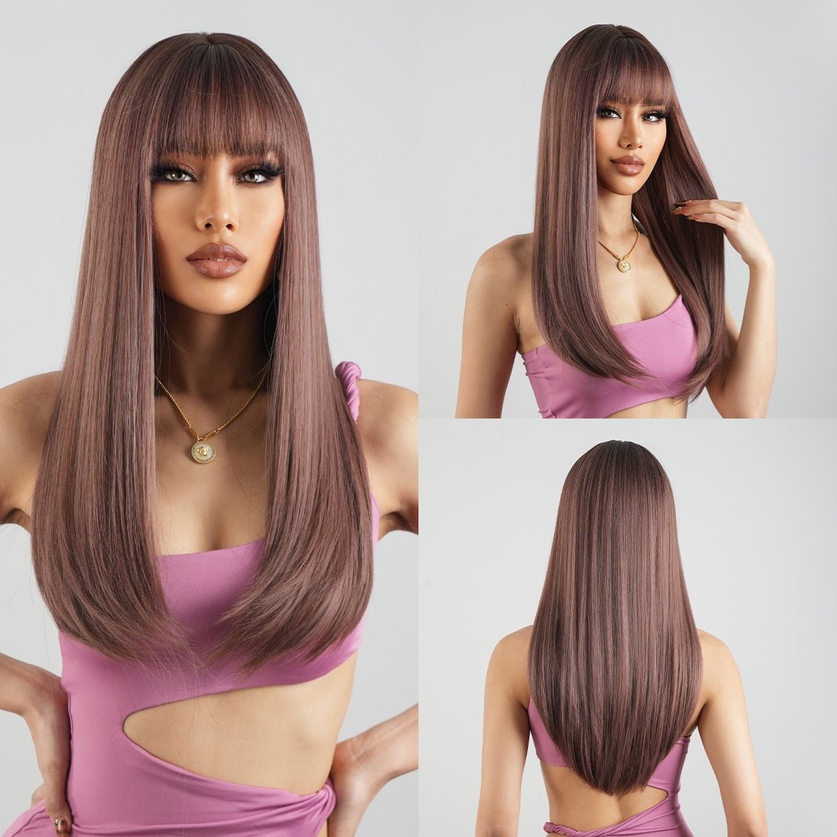 Pink Light Purple Cosplay Synthetic Long Straight Wigs - HairNjoy