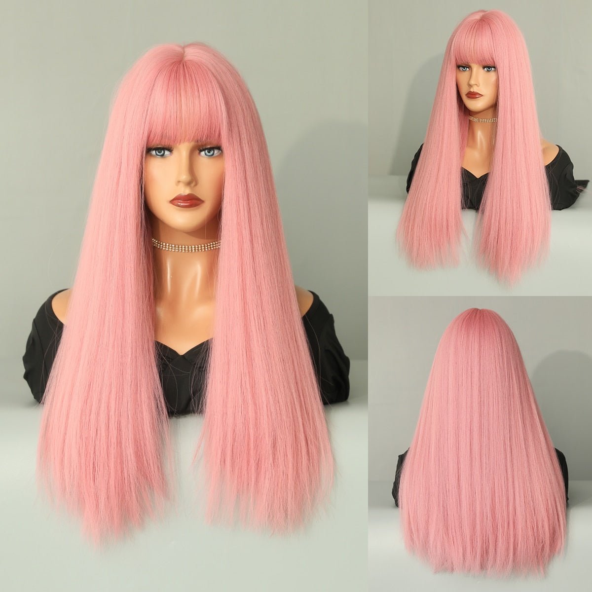 Pink Straight Wig with Bangs - HairNjoy