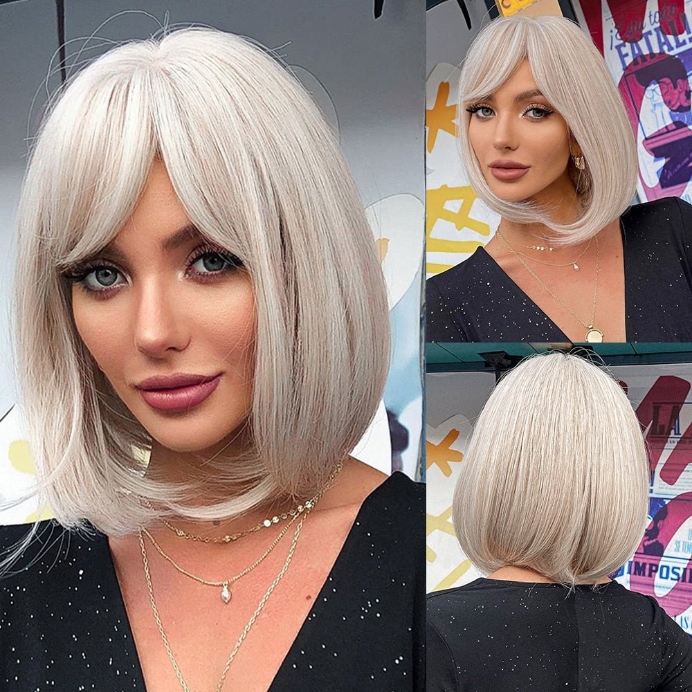 Platinum Blonde Wigs with Bangs - HairNjoy