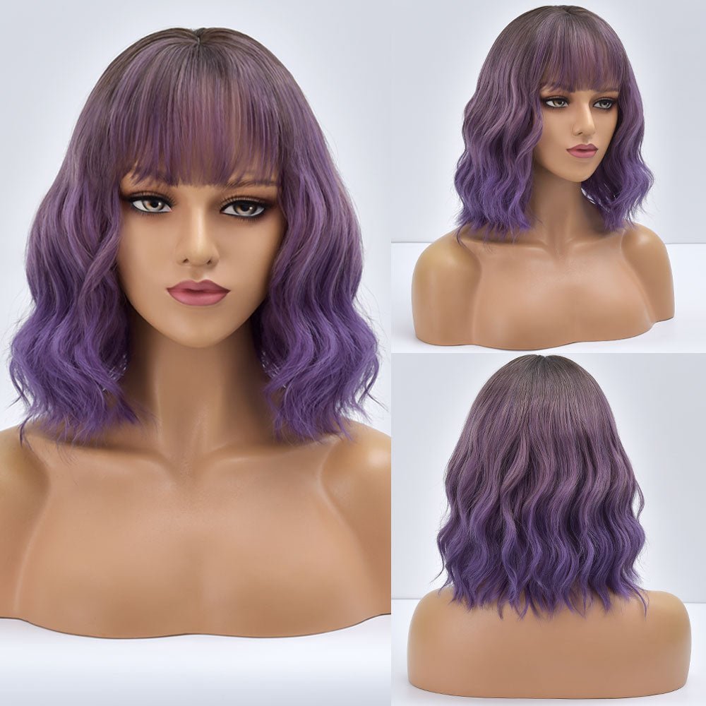 Purple Bob Synthetic Wig with Bangs - HairNjoy