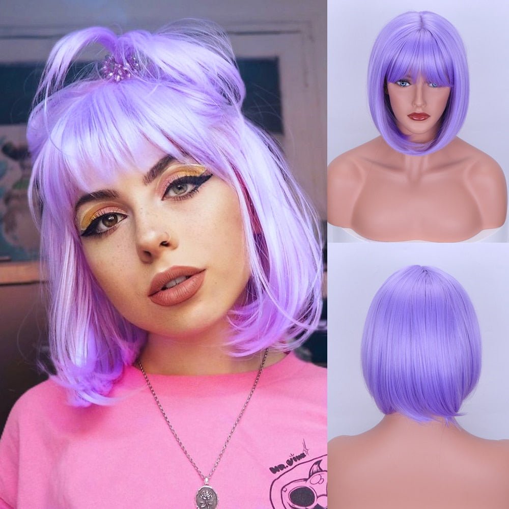 Purple Bob Wig with Bangs - HairNjoy