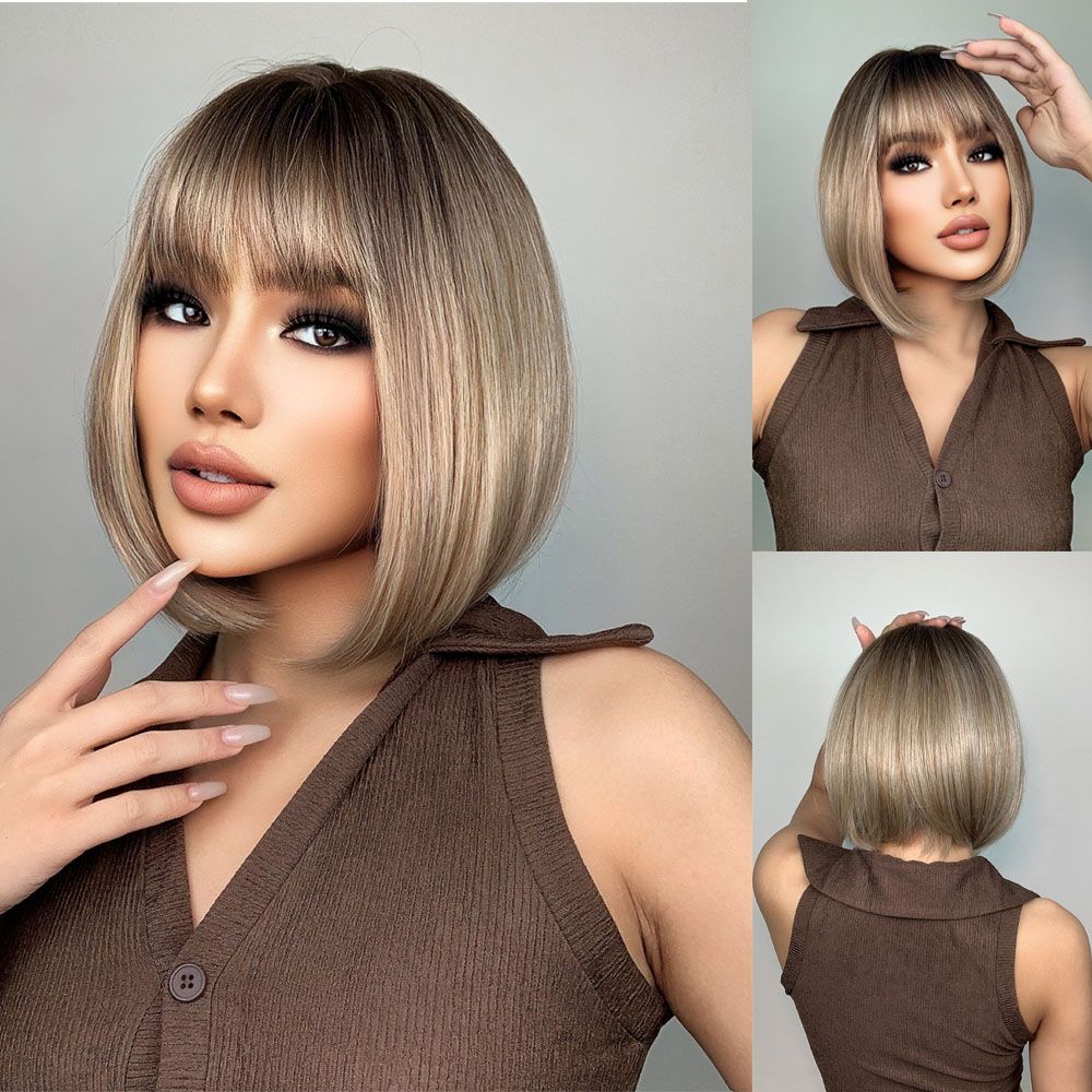 Short Bob Brown Synthetic Wig - HairNjoy