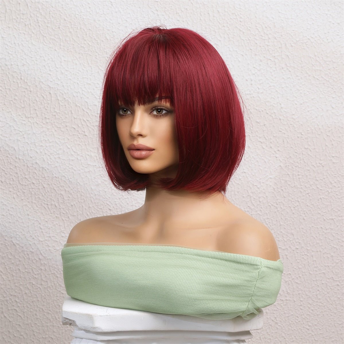 Short Bob Burgundy Wig with Bangs - HairNjoy