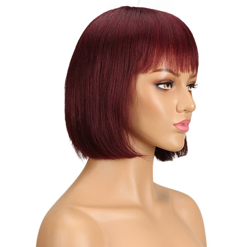 Short Bob Straight Remy Human Hair Wig With Bangs - HairNjoy