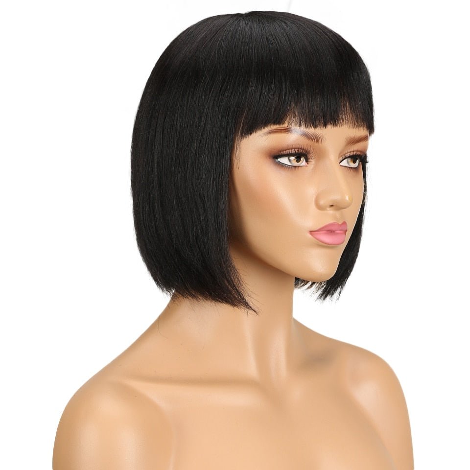Short Bob Straight Remy Human Hair Wig With Bangs - HairNjoy