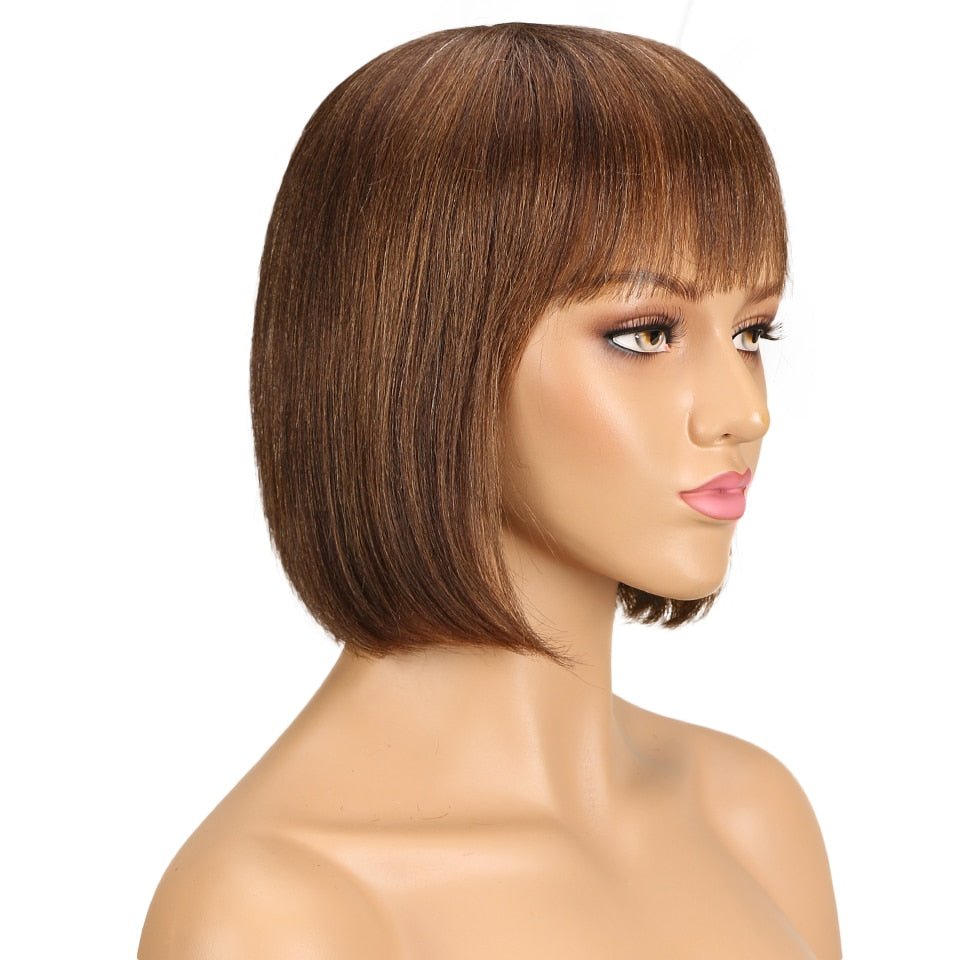 Short Bob Straight Remy Human Hair Wig With Bangs - HairNjoy