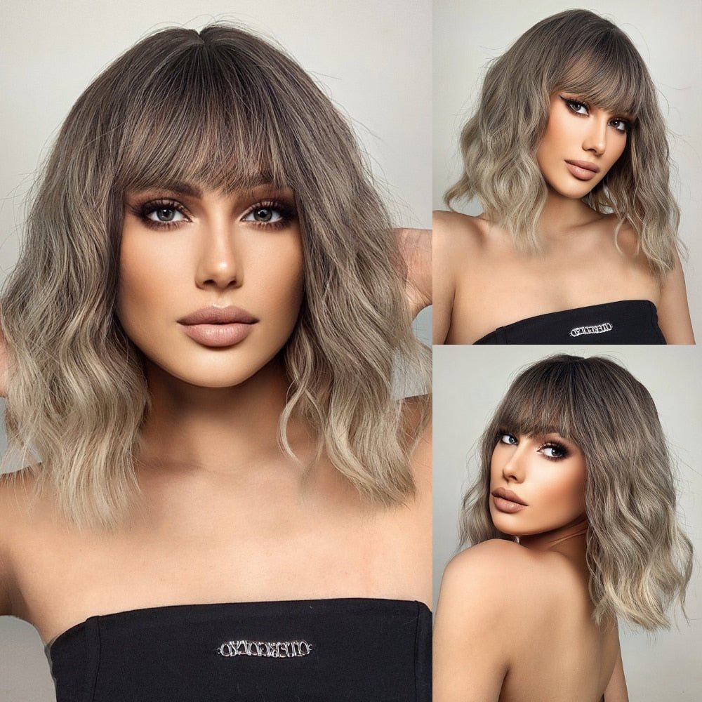 Short Bob Wavy Wigs with Bangs - HairNjoy