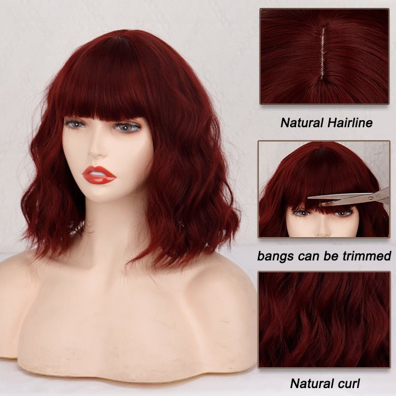Short Burgundy Bob Synthetic Wigs - HairNjoy