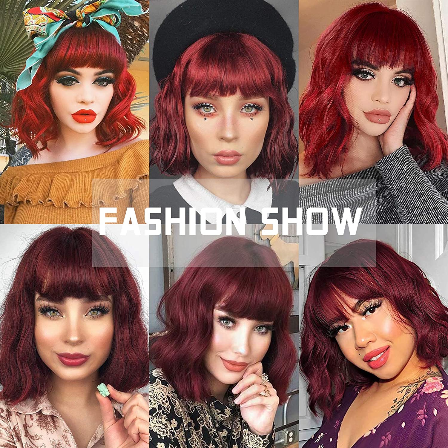 Short Burgundy Bob Synthetic Wigs - HairNjoy